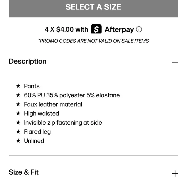 Princess Polly Braden Pleather‎ High Rise Flare Black Pant 4 gothic grunge - Picture 11 of 11